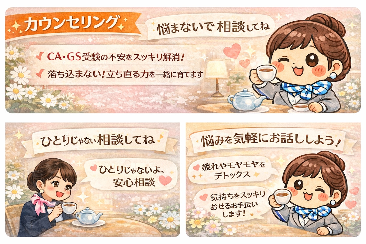 エアライン受験生のみ対象】現役CAが相談乗ります 悩まない‼︎受験相談／メンタル／不合格続き／年齢体型不安 イメージ1