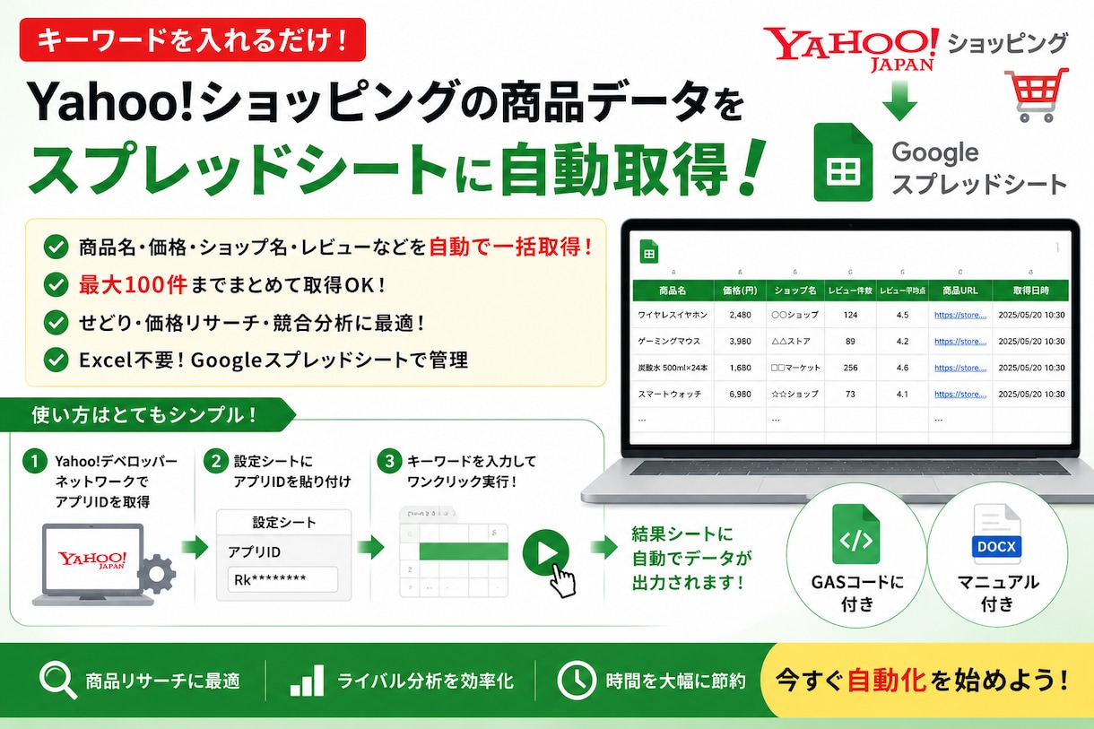 Yahoo!ショッピング 商品検索ツール作ります キーワード指定でWEBスクレイピング　GAS イメージ1