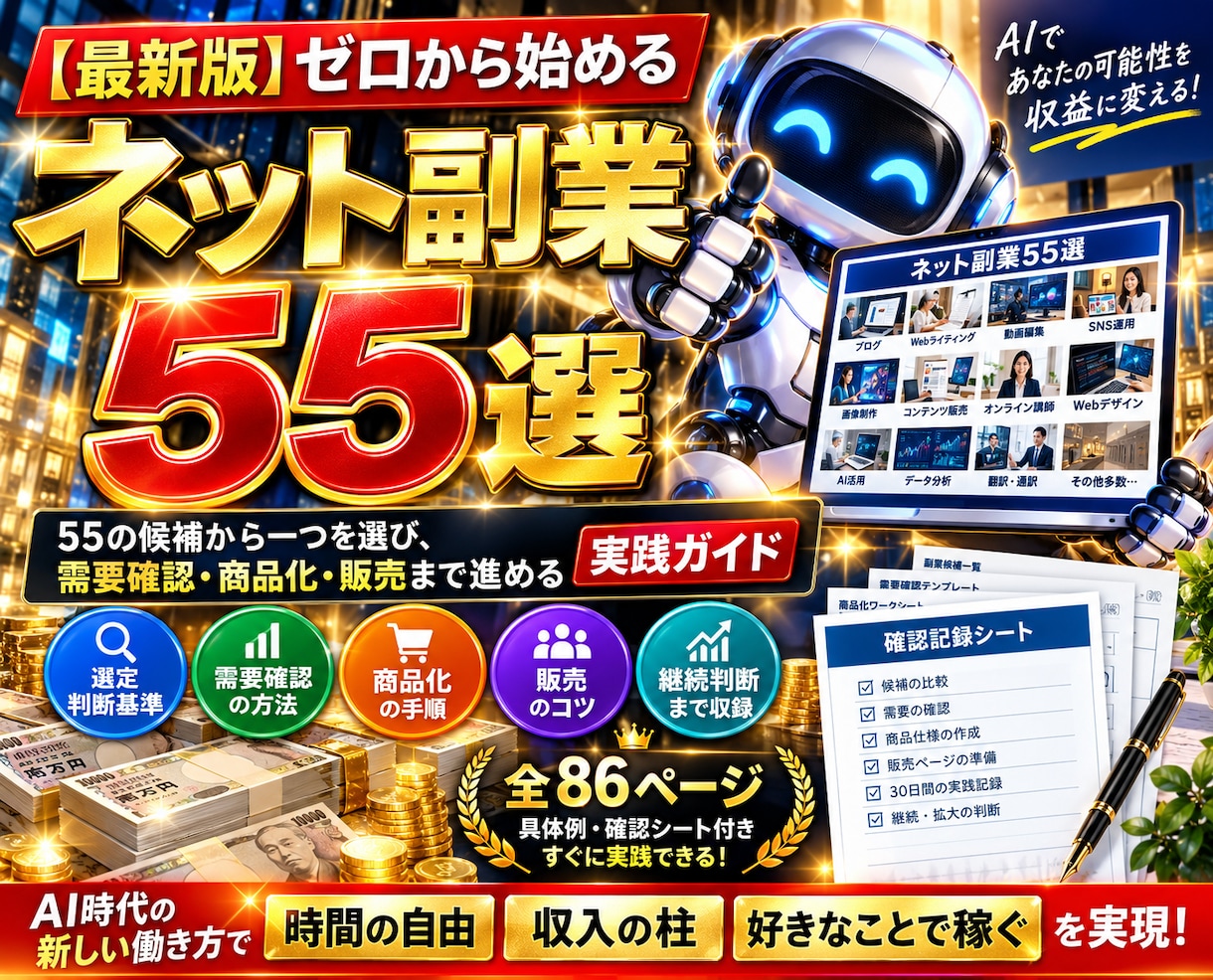 初心者向けネット副業55選を完全解説致します 55候補「自分に合う副業」を見つける実践ガイド イメージ1