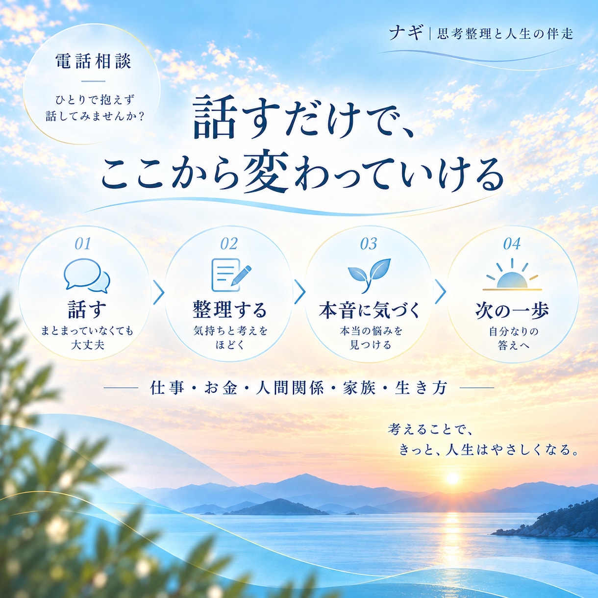 考えすぎて動けない気持ちを一緒に整理します 仕事・お金・人間関係・生き方を対話でほどきます イメージ2