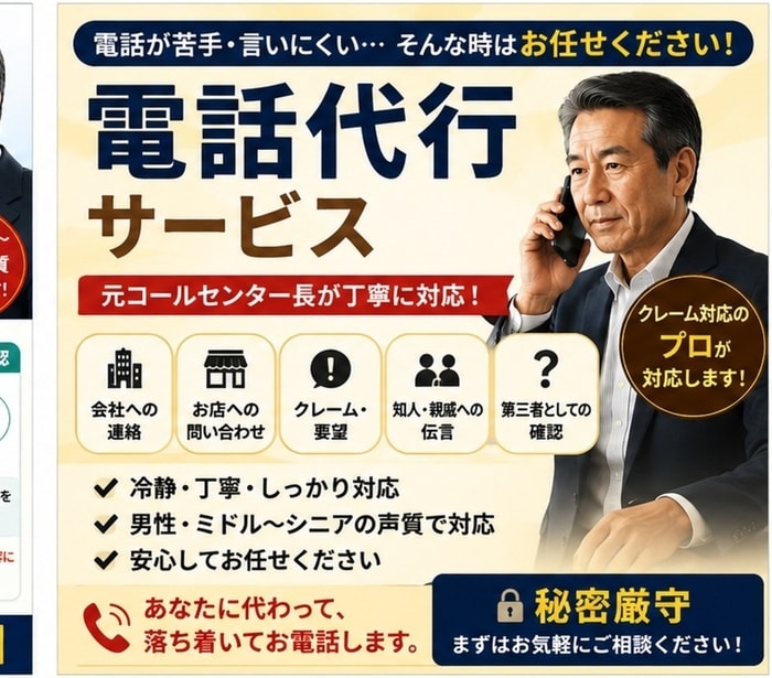 言いにくいこと、電話代行いたします 「自分では電話しにくい」その電話、私が代わりにおかけします。 イメージ2