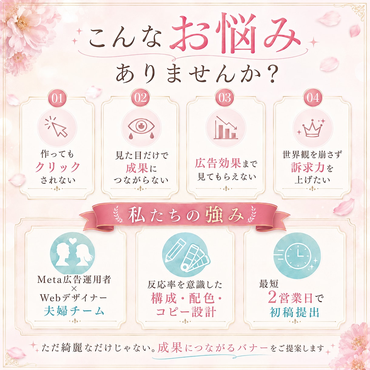 広告運用者×デザイナー夫婦がバナー作成します ただ綺麗なだけじゃない。広告で反応が取れるバナーを制作します イメージ2