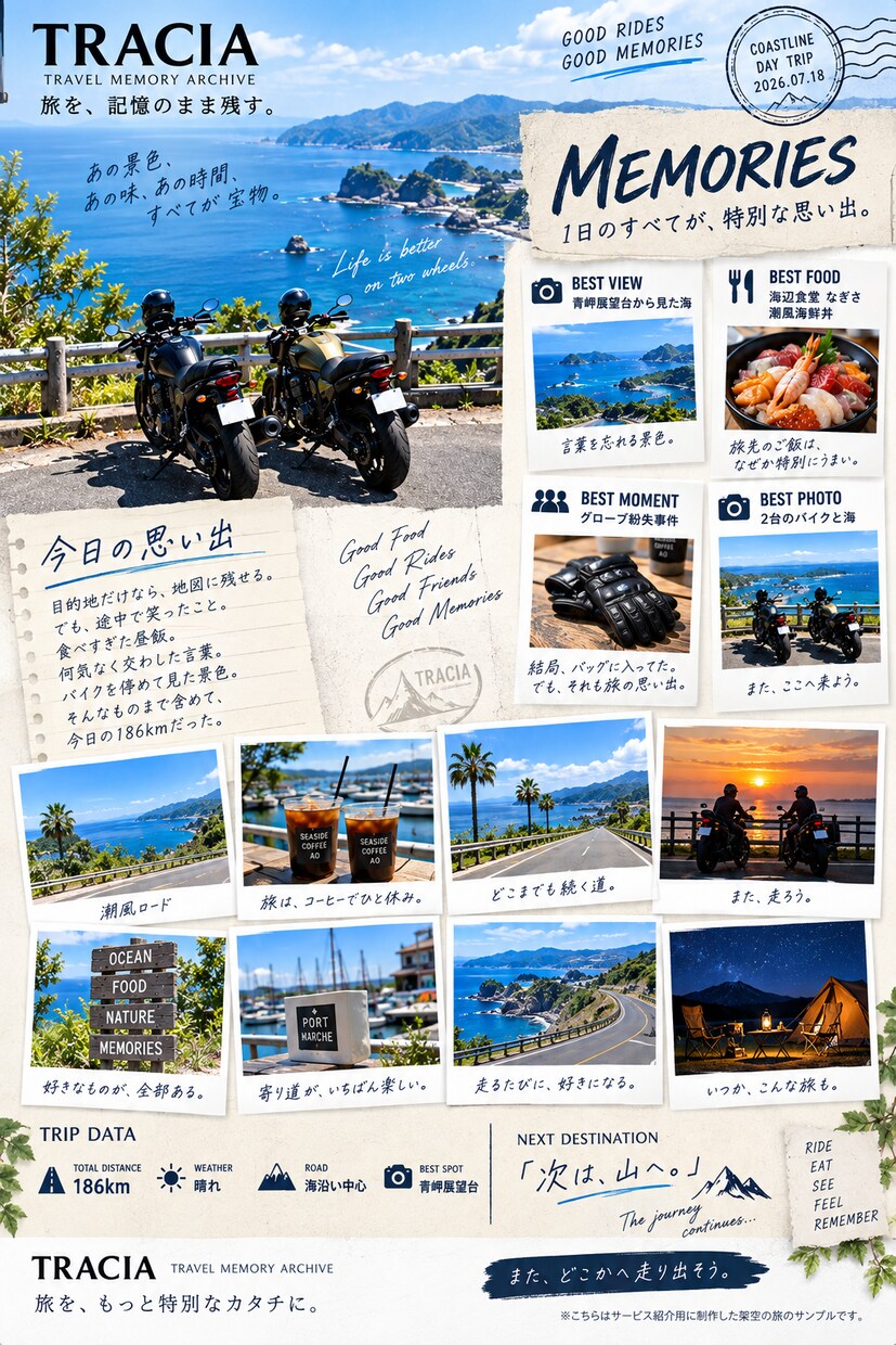 旅の思い出を5ページの記録作品に仕上げます 写真だけでは残せない、あの日の旅まで残します。 イメージ6