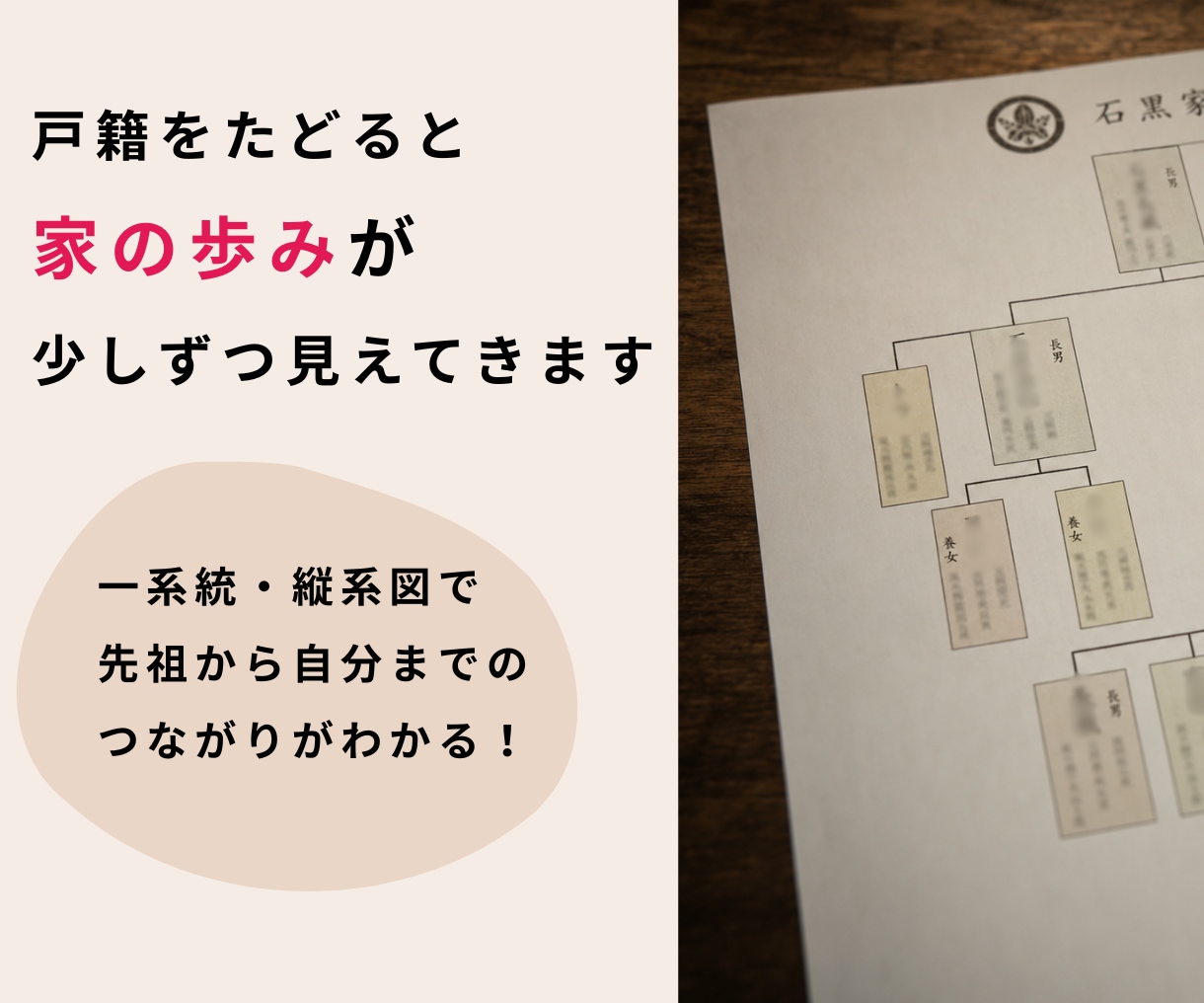 自分のルーツを知る｜はじめての先祖調査を支援します 戸籍から分かる範囲の家族のつながりを一枚の家系図に整理 イメージ4