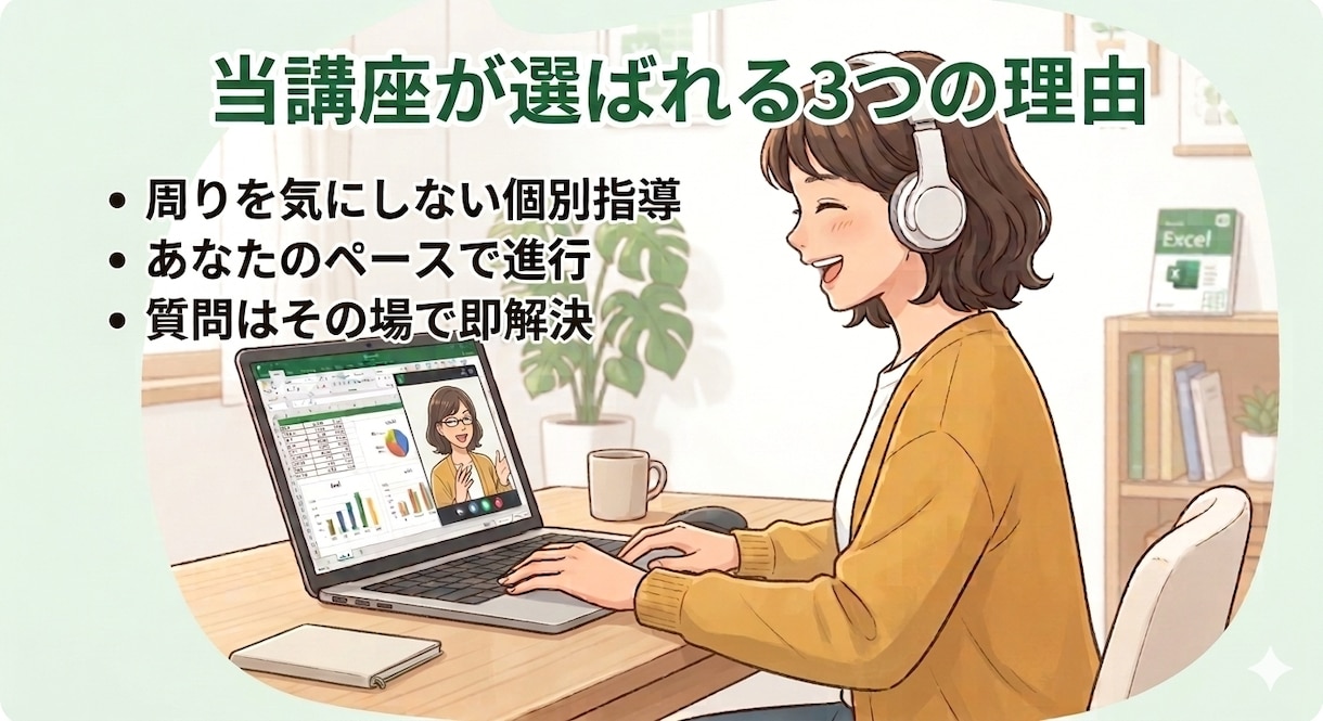 苦手克服！Excel個別でオンラインサポートします 「置いてきぼり」は一切なし！やさしいオンライン個別レッスン イメージ3