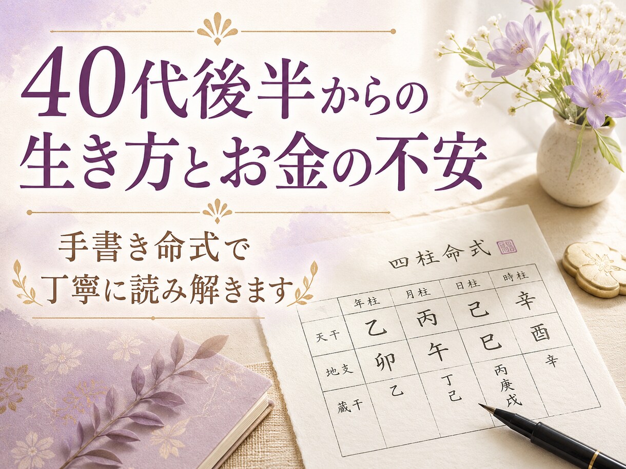 生き方とお金の不安をやさしく読み解きます 40代後半からのこれからを、手書き命式で丁寧に見ます イメージ1