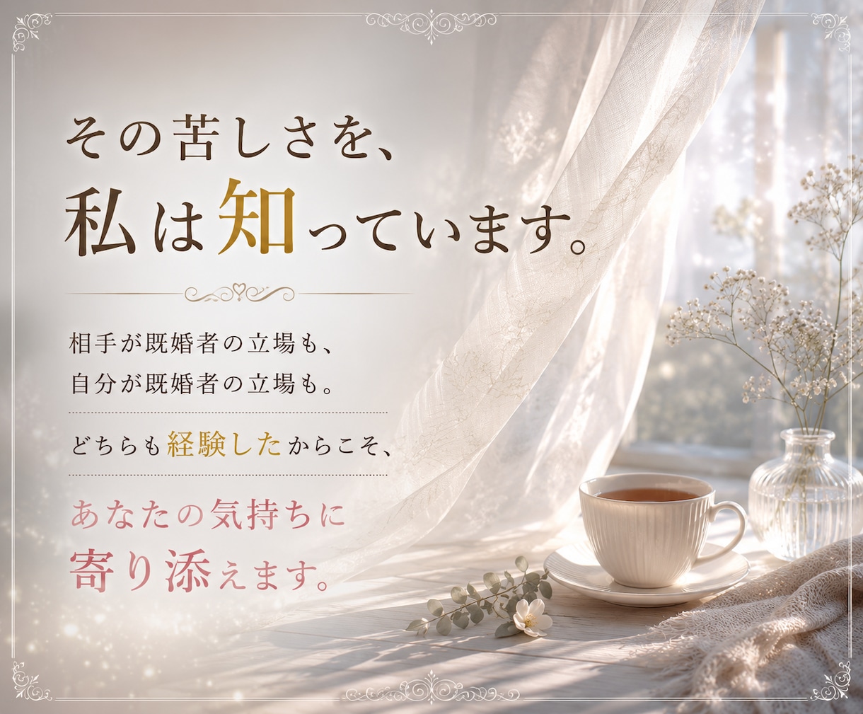 相手の心の底を読み取り、幸せへと導きます 不倫経験者だからこそ分かる、あなたのその不安。 イメージ4