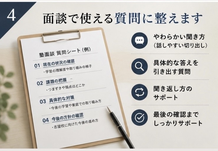中学受験｜塾面談を成績につながる時間に変えます 塾面談を、成績につながる第一歩に！ イメージ4