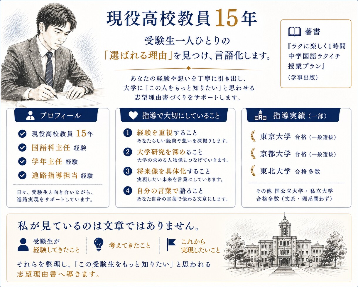 現役高校教員15年・志望理由書を本気で添削します 受験生自身も気づいていない 「選ばれる理由」を言語化します イメージ4
