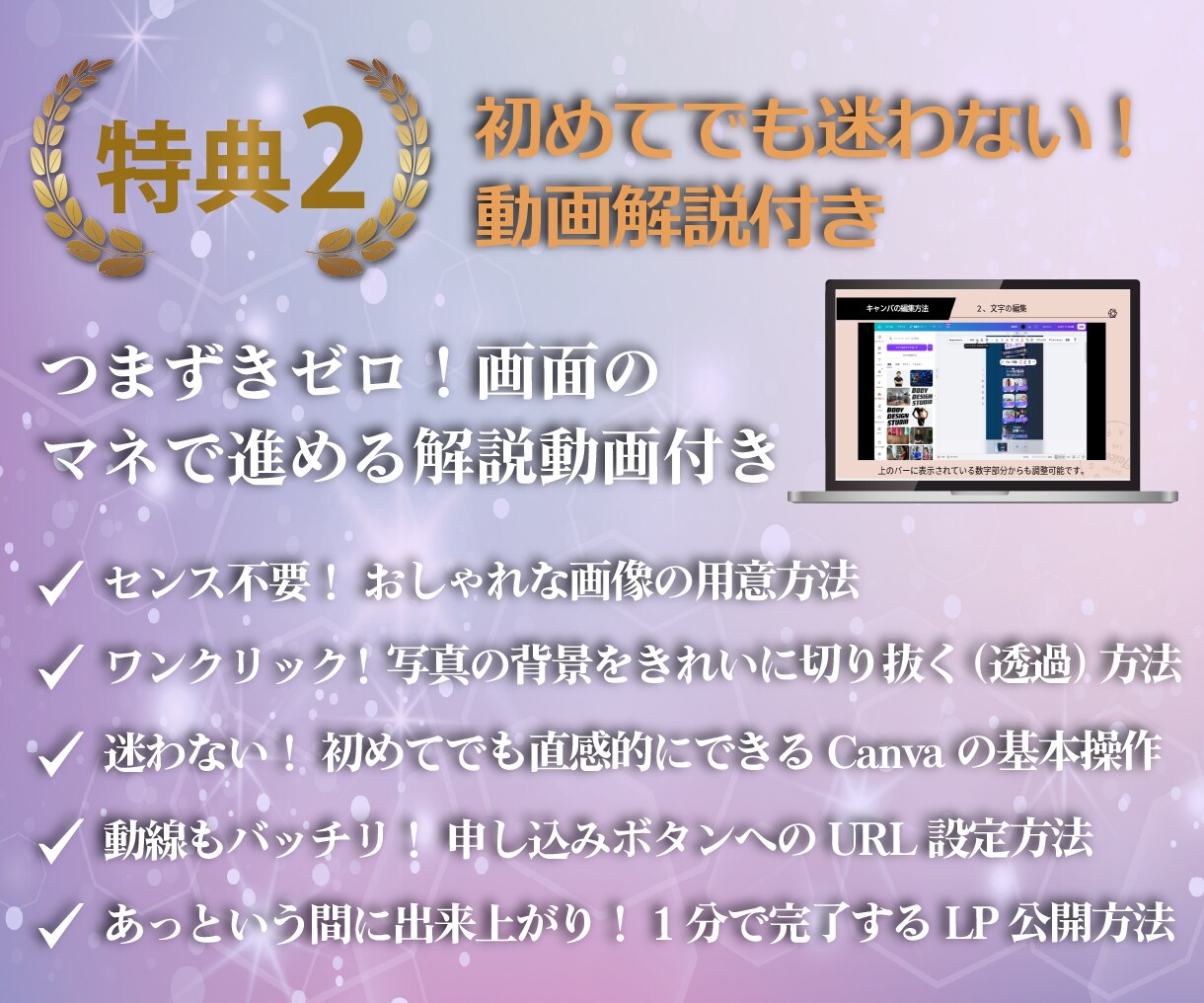 ＣａｎｖａオンラインサロンＬＰテンプレを販売します スマホ専用,LP,ＨＰ作成に！ＡＩ文章＆動画付きで１時間公開 イメージ4