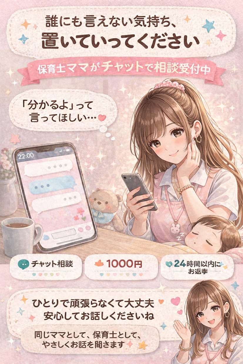 お悩みのママへ｜保育士がチャットで相談にのります 誰にも言えない気持ち、置いていってください イメージ1