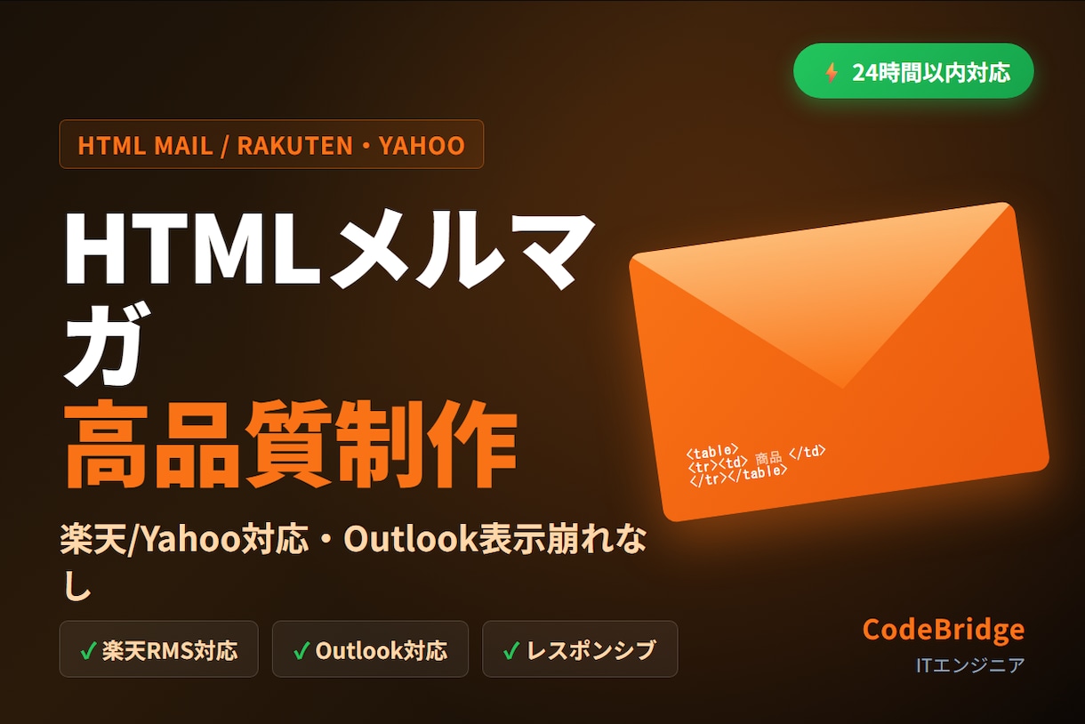 楽天/Yahoo対応HTMLメルマガ制作します 楽天/Yahoo/Outlook全対応・表示崩れなし制作 イメージ1