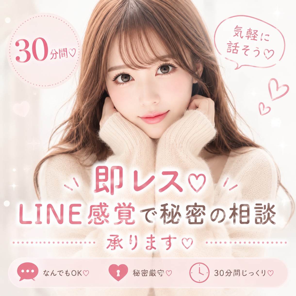 30分間♡即レス♡LINE感覚で秘密の相談承ります 秘密、浮気、不倫、恋愛、仕事、悩み、不安、心配、人間関係 イメージ1