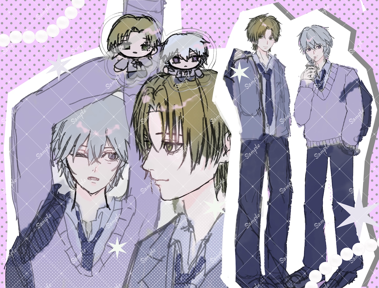 ｻﾝﾌﾟﾙ限定価格★詰め込み簡易イラスト描きます 単色・モノクロ・男女カプ割引中!! イメージ1