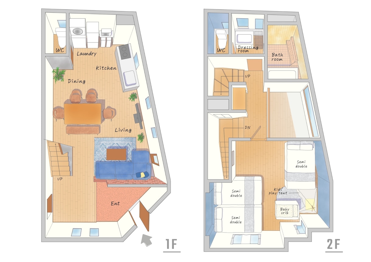 真上｜立体間取り図｜家具付き図を魅力的にします 一級建築士による手書きイラストで差別化を イメージ2
