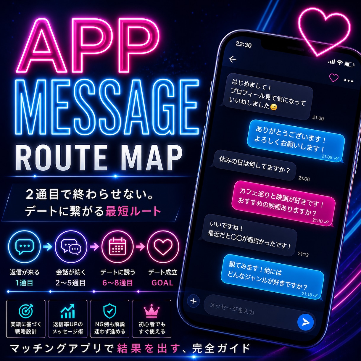 マチアプで既読スルーなし！デート約束！？させます マッチングした相手との会話を『面接』にせず、自然にデートへ イメージ1