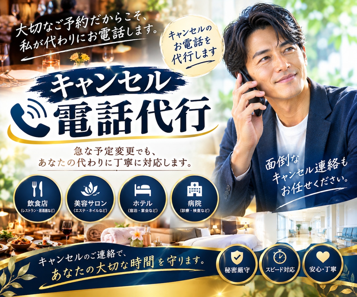 キャンセル電話代行◆プロが気まずい連絡を代行します 飲食店|病院|美容院他|電話が苦手な方に代わりご対応致します イメージ1