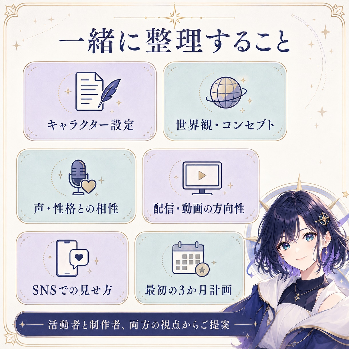 7日間でVTuber活動の方向性を一緒に設計します 声や性格に合うキャラ設定と活動方針を一緒に整理 イメージ2