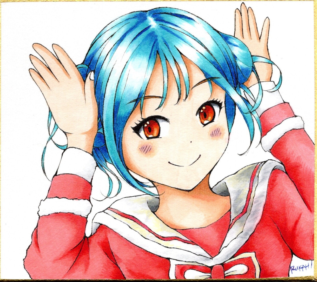 オリジナル手描きイラストを販売します 色紙（136mm×121mm）にコピックで描きました。 イメージ1