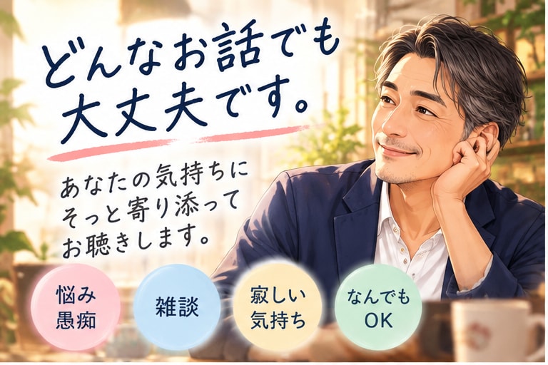 誰にも言えない悩みや愚痴、優しくお聴きします 50代二児パパがあなたの気持ちに寄り添います イメージ1
