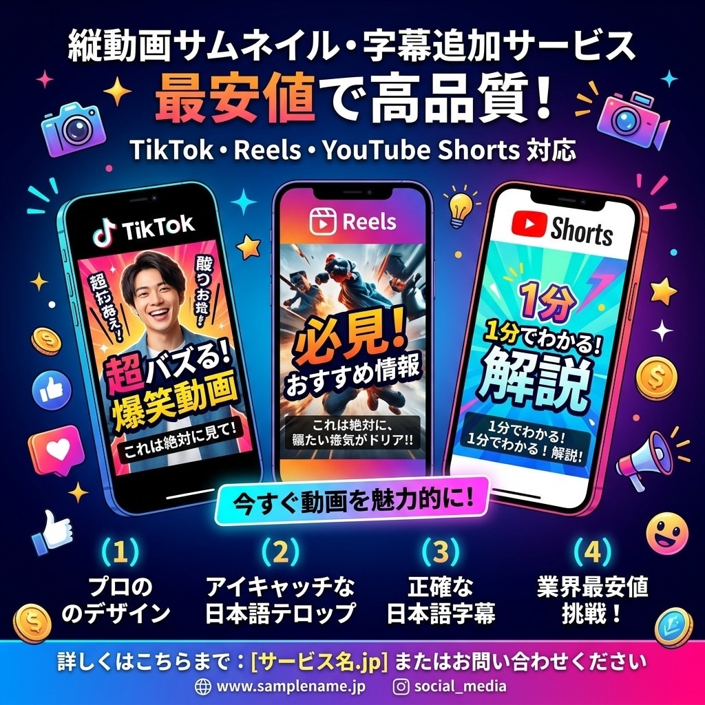 短尺動画のテロップ入れを爆速で対応します ショート動画の字幕・テロップを綺麗に仕上げます イメージ1