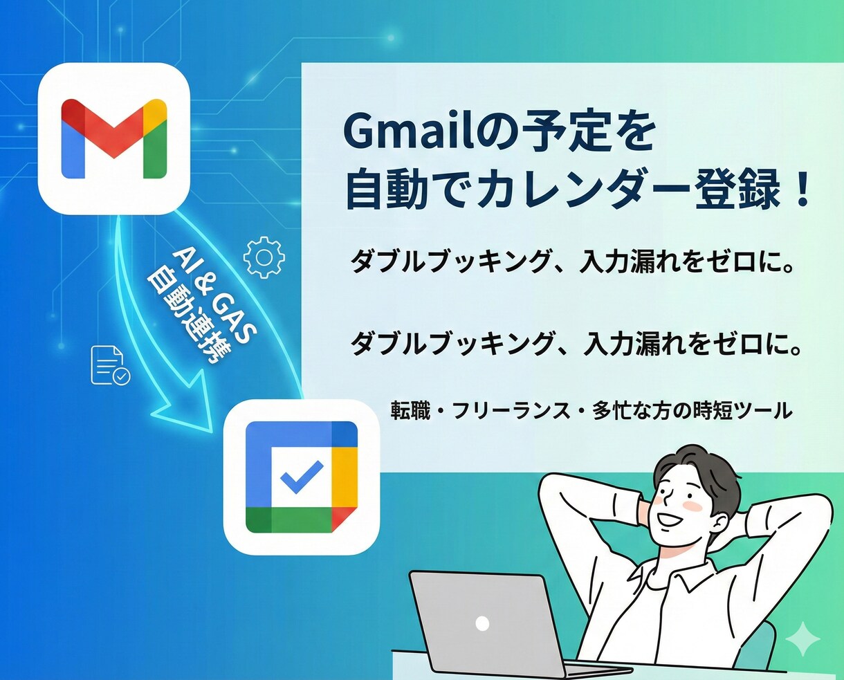 Gmailの予定をカレンダーへ自動登録・連携します 転記ミス・うっかり忘れをゼロに！日程管理の自動化を導入します イメージ1