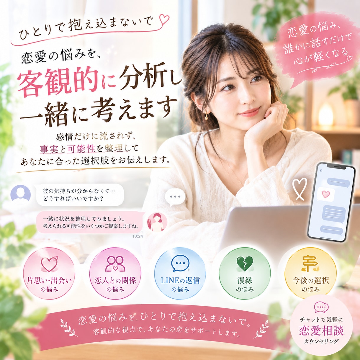 恋愛の悩みを冷静に分析し一緒に考えます 相手の気持ちを決めつけず、恋愛を客観分析します イメージ3