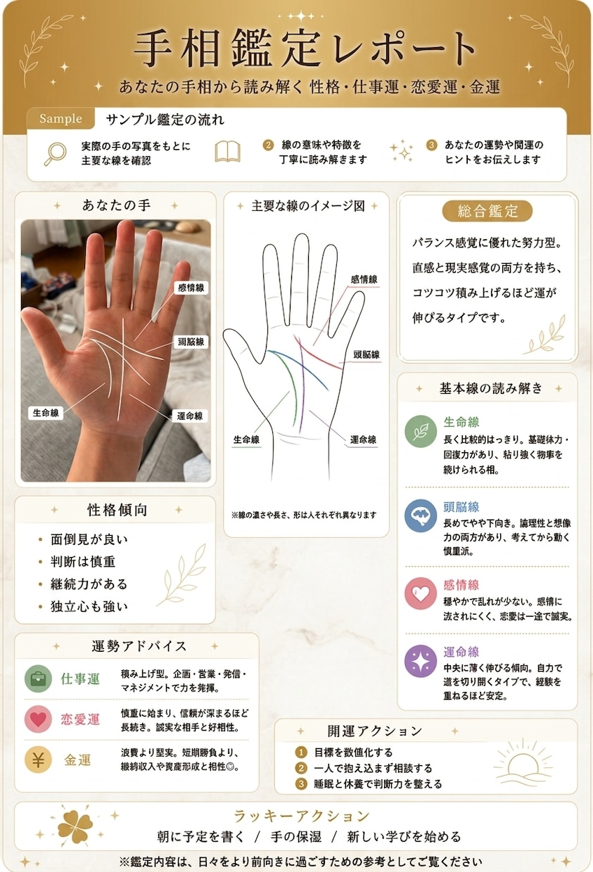 手相鑑定レポートを作成します 写真を送るだけの、手相画像鑑定 イメージ1