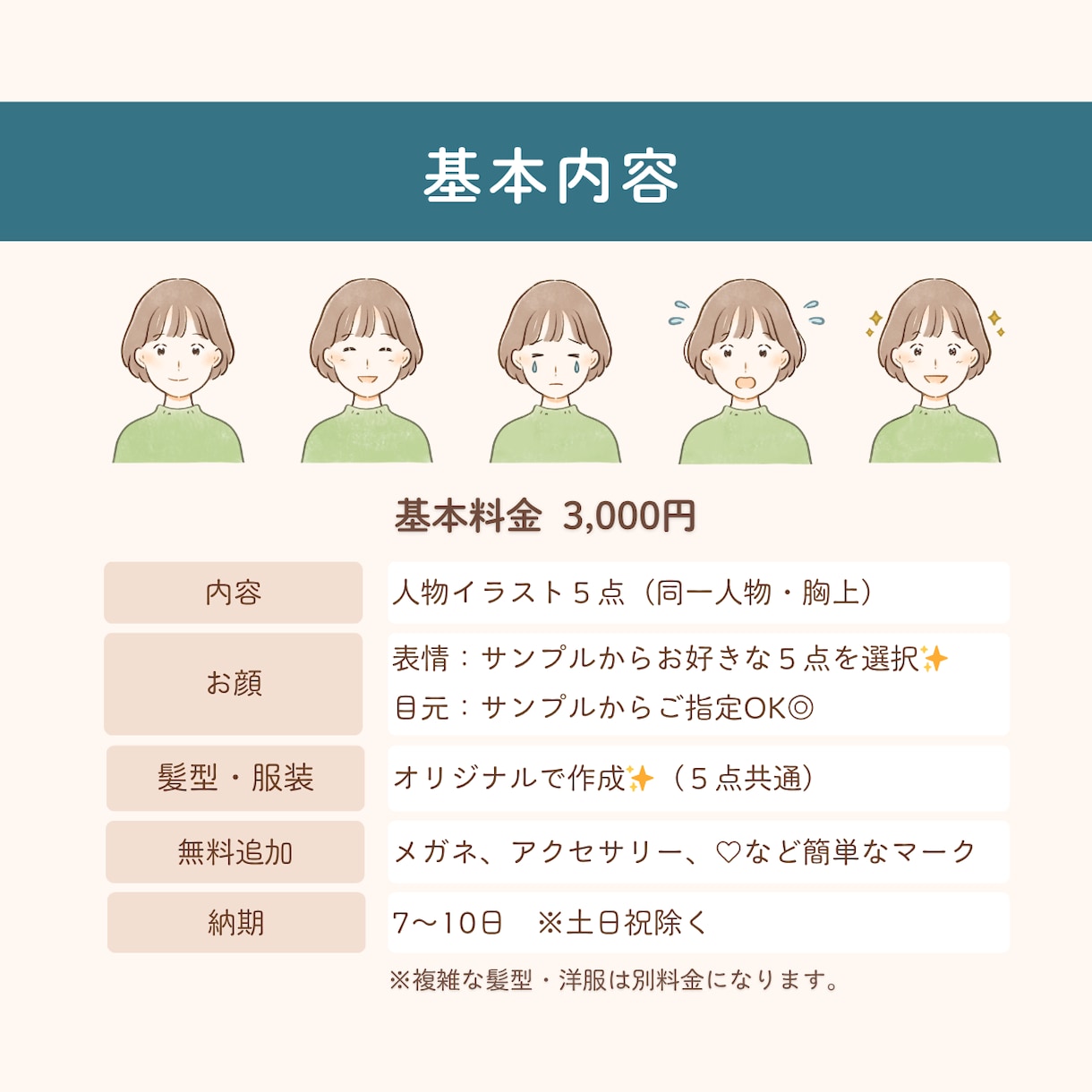 商用OK｜SNSにも◎｜表情イラスト5点描きます 表情・目元が選べる！顔出しなしでも親しみやすいアカウントに イメージ3
