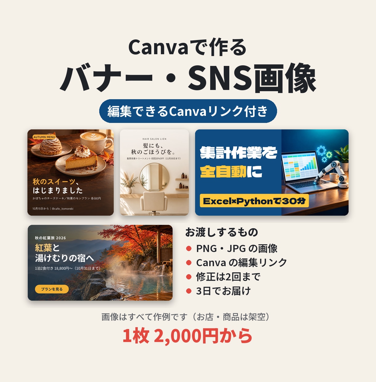Canvaでバナー・SNS画像を作ります 編集できるCanvaリンク付き。日付や価格を後から直せる イメージ1