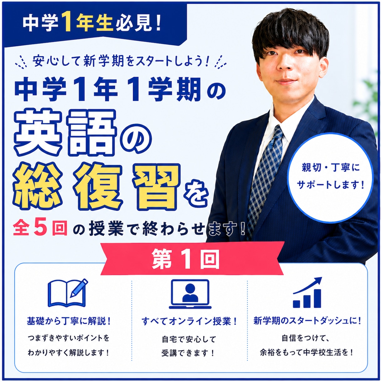 現役プロ講師が中1の1学期の英語を総復習します 1学期から英語についていけず、夏に追いつきたい保護者の方へ イメージ1