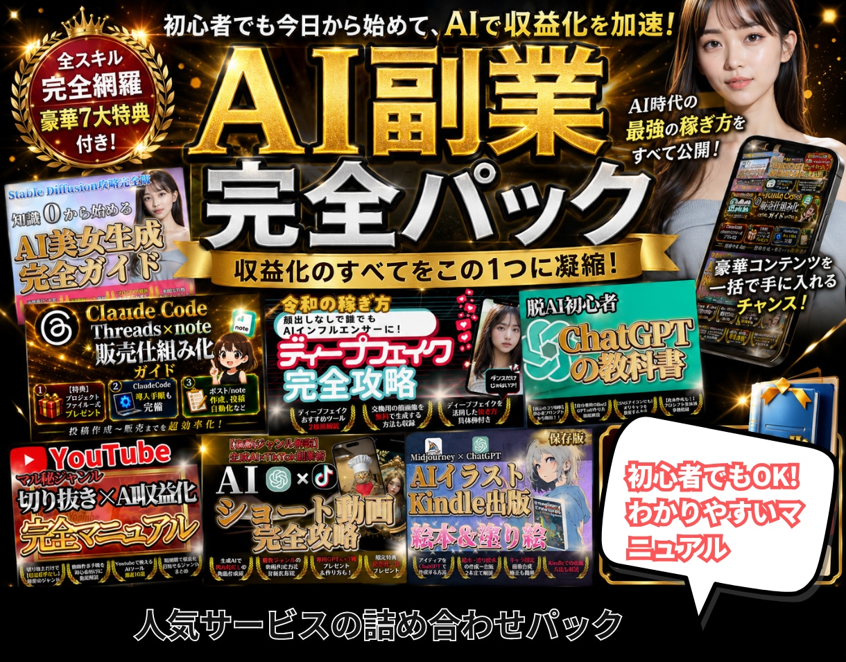 AI副業ノウハウ完全詰め合わせパック提供します ✅AIを活用した収益化ノウハウをまとめて提供します イメージ1