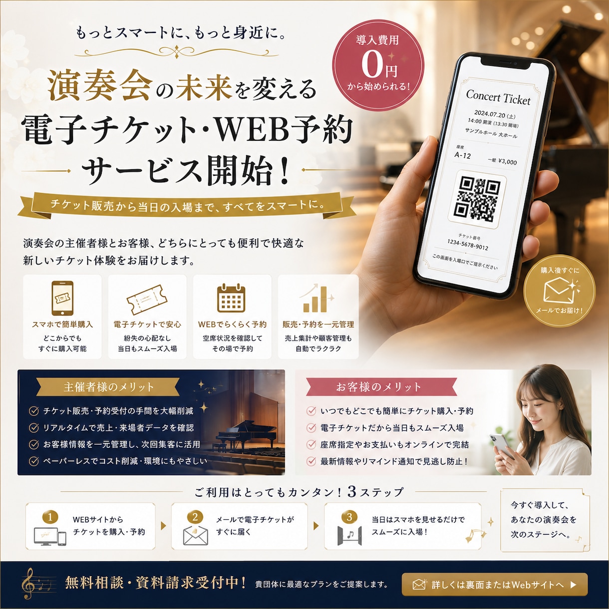 演奏会の電子チケット・WEB予約の導入を代行します テケトやパスマーケット対応！面倒な設定を丸投げで演奏の集中に イメージ1
