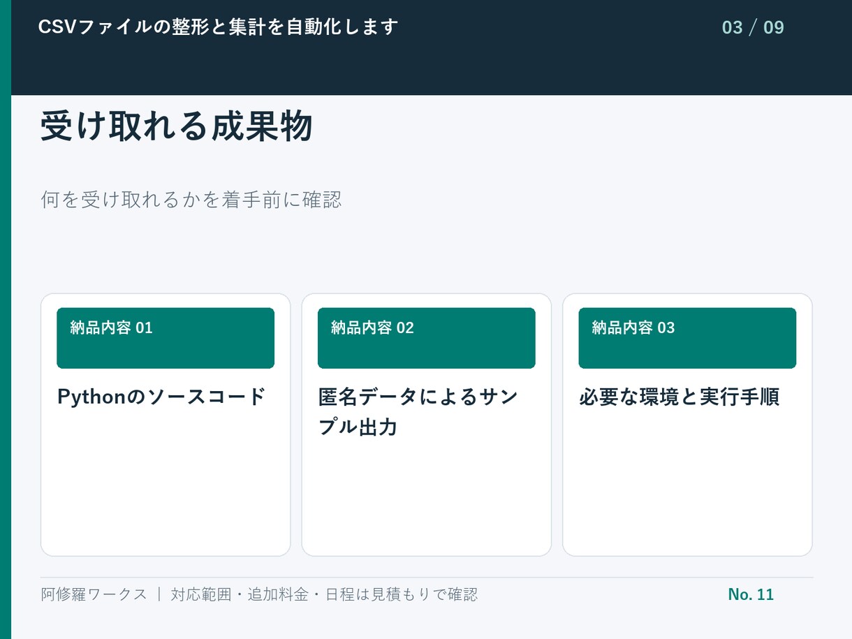 CSVファイルの整形と集計を自動化します 入力2形式まで・繰り返し使える処理を納品 イメージ4
