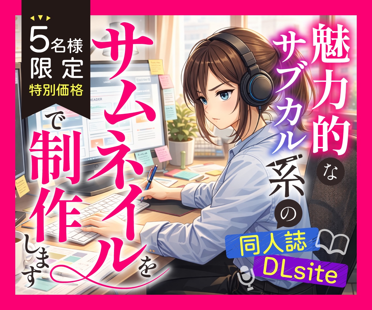 魅力的なサブカル系のサムネイル画像制作します 同人誌・DLsite用画像etc｜親切・丁寧・即レスで対応！ イメージ1