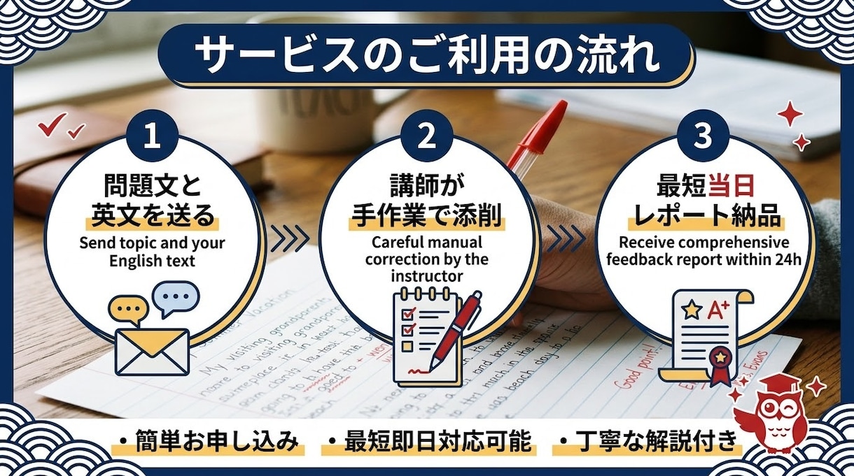最短当日手作業赤入れ英検ライティング添削します 現役講師が1文ずつ丁寧にチェック！合格モデルアンサー付き イメージ1