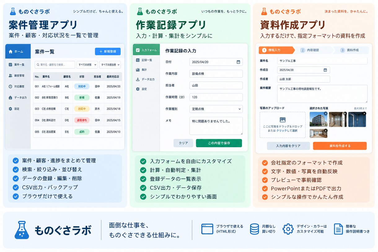 面倒な業務を専用ツールで効率化します Excel・紙の手作業を買い切りツールにします イメージ8