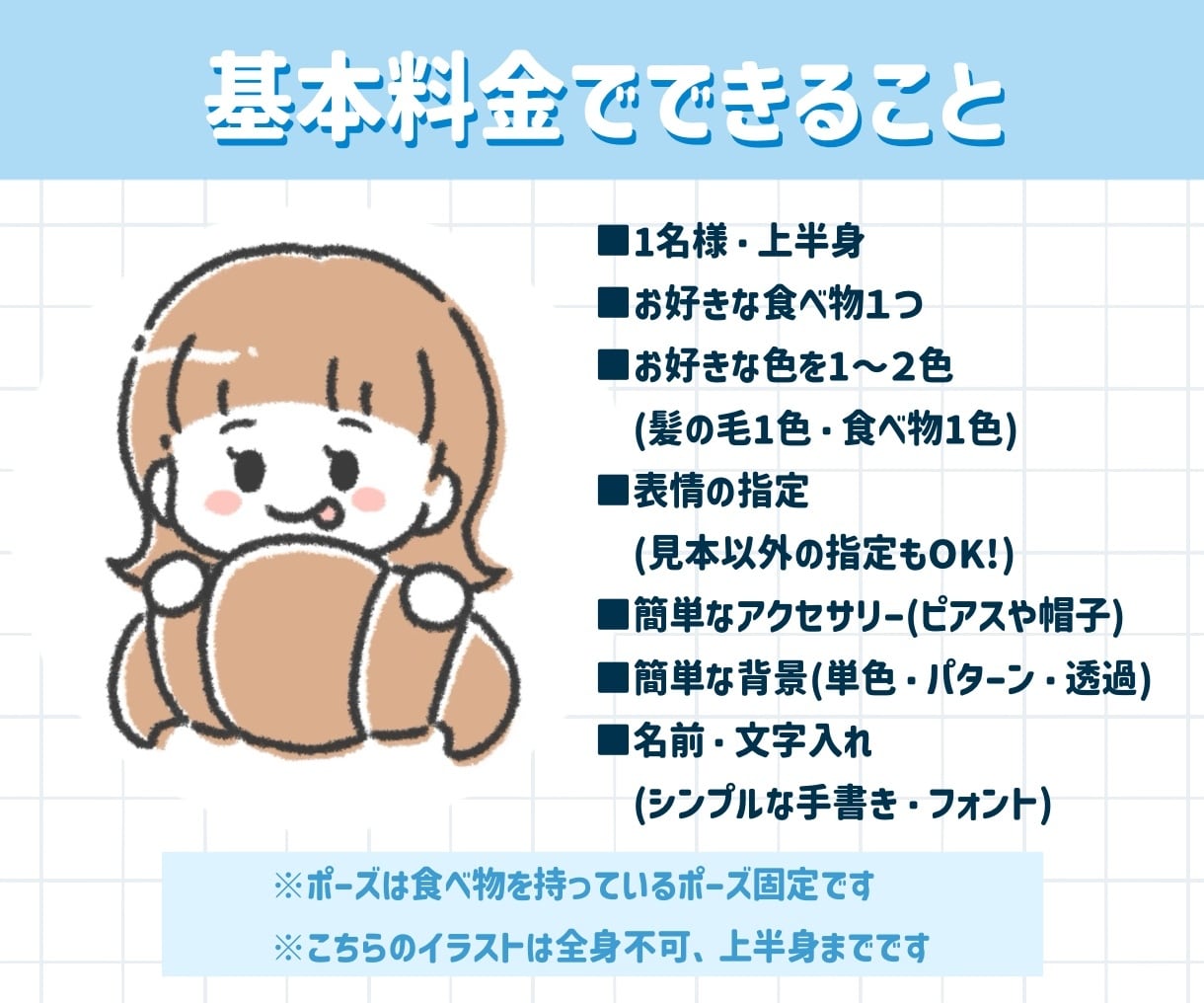 ゆるシンプル似顔絵×食べ物アイコン描きます 好きな色と食べ物でアピール♪覚えてもらいやすいアイコンに！ イメージ2