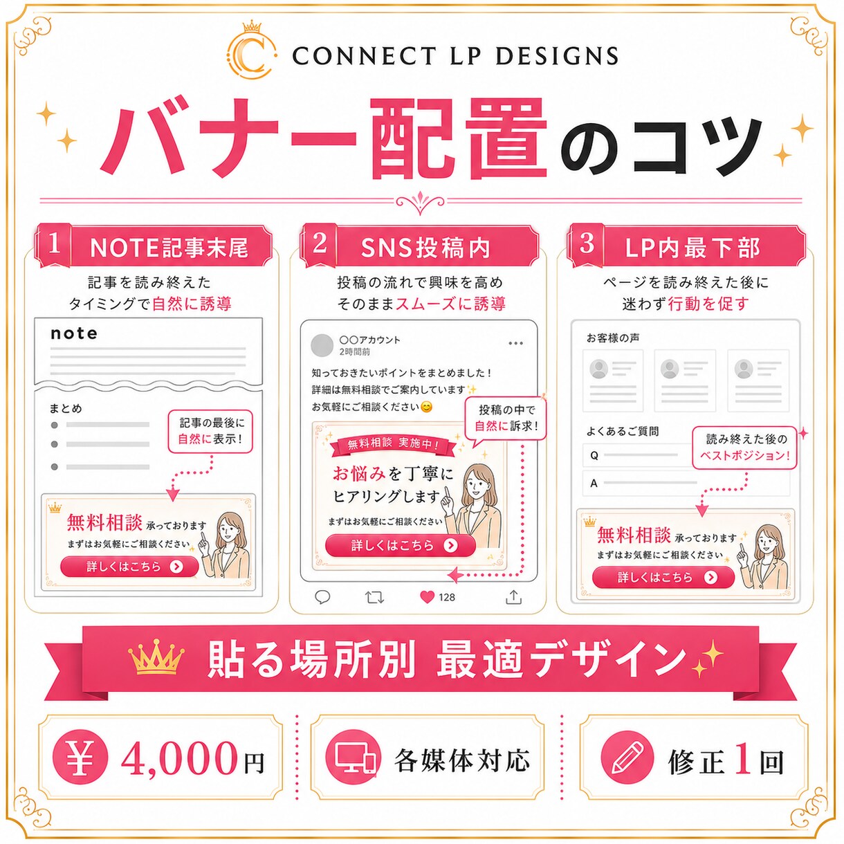LP誘導/予約/問い合わせ用バナー作ります LP/SNS/NOTEから予約・問い合わせへ誘導バナー イメージ4