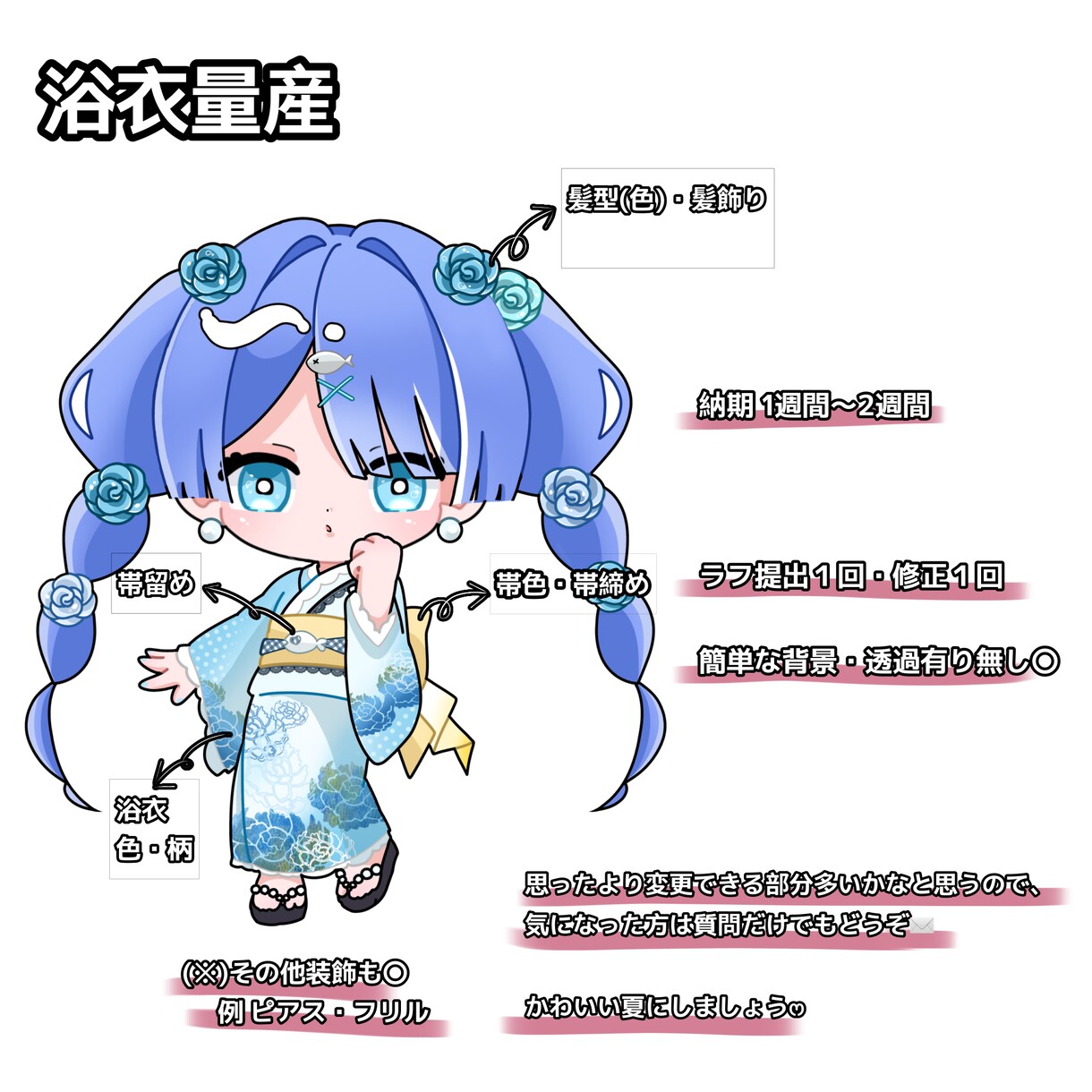 可愛い浴衣量産描いちゃいます 商用利用込・ペアも可能です！可愛い夏にしましょう！ イメージ2