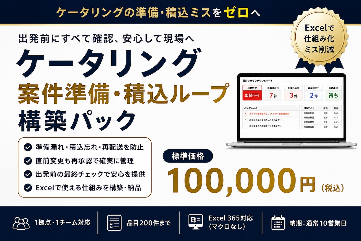 ケータリングの準備・積込Excelを作ります 準備漏れ・積込忘れを出発前に止めます イメージ5