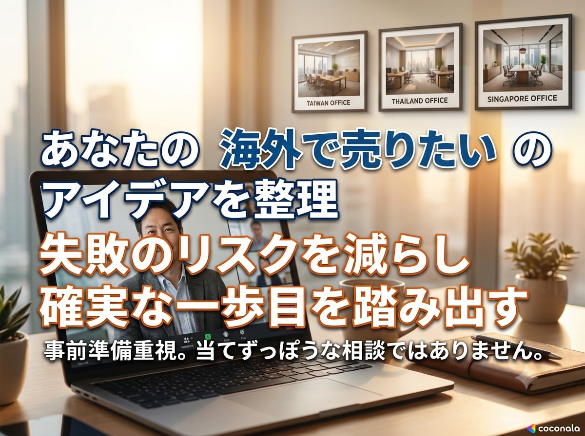 台湾・香港・東南アジア進出★壁打ち乗ります アジア駐在経験者が「海外で売る」の一歩目を優しくナビゲート イメージ3