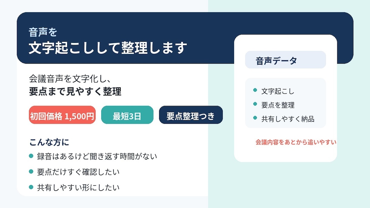 音声を文字起こしして整理しますます 会議音声を文字化し要点まで見やすくします イメージ1