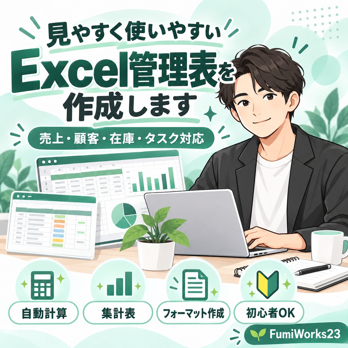 見やすく使いやすいExcel管理表を作成しますます 売上・顧客・在庫・タスクなど用途に合わせて作成します イメージ1