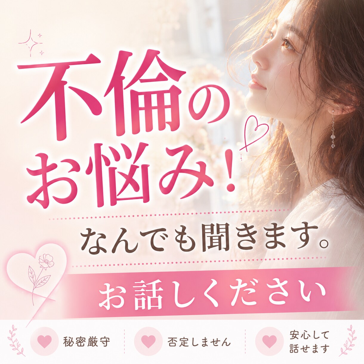 不倫のお悩み✨今の状態、今後など分析します 人に言えない、でもなんとかしたい!何でもお話しください! イメージ2