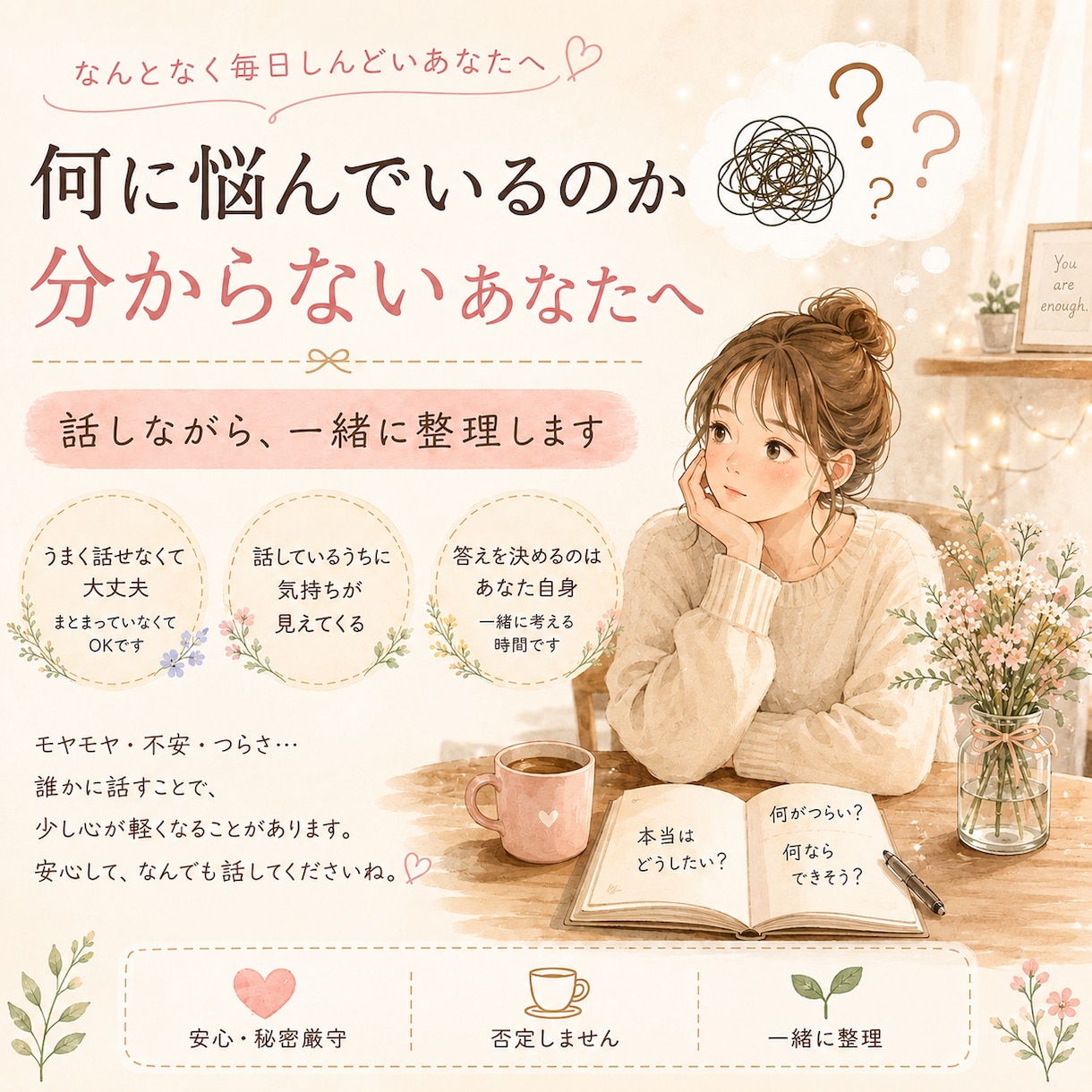お話を伺い、気持ちを一緒に整理します うまく話せなくても大丈夫。あなたの気持ちを一緒に整理します イメージ1
