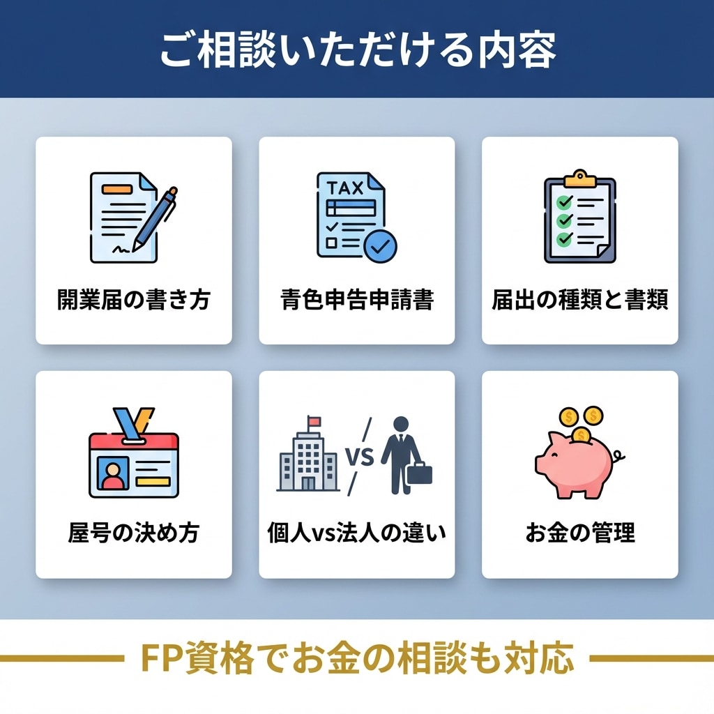 行政書士×FPが起業・開業の相談に乗ります 届出・届け先・手続きの流れを丁寧に解説 イメージ2