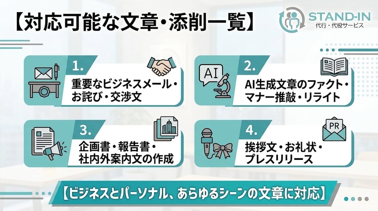 AI生成文をビジネス仕様に！プロが推敲・添削します ビジネス歴30年！相手に響く自然で丁寧な文章へ仕上げます イメージ2
