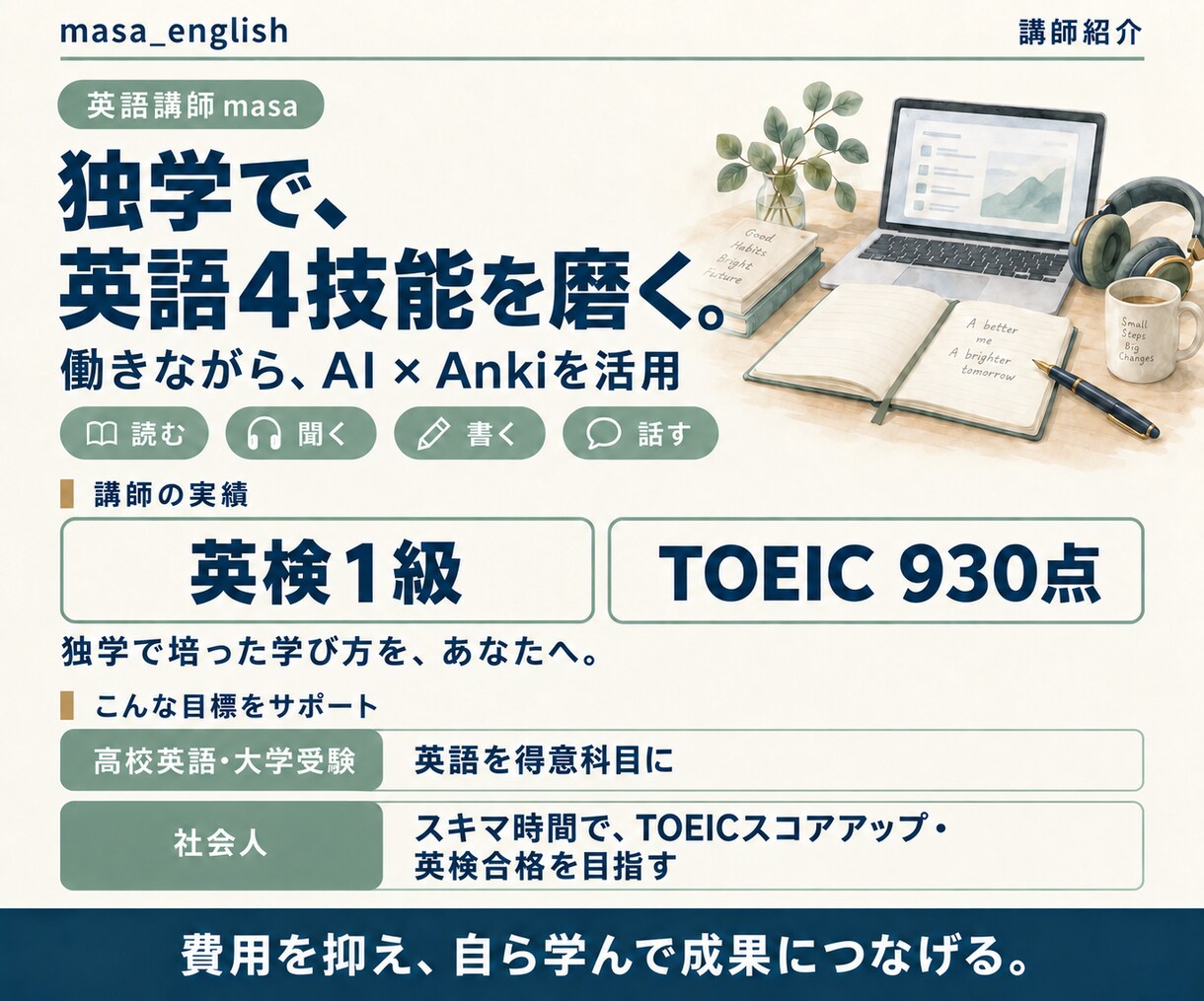 初回限定！英語の悩みを整理し学習計画を提案します 顔出し不要の30分相談｜AI×Ankiの活用例もご紹介 イメージ1