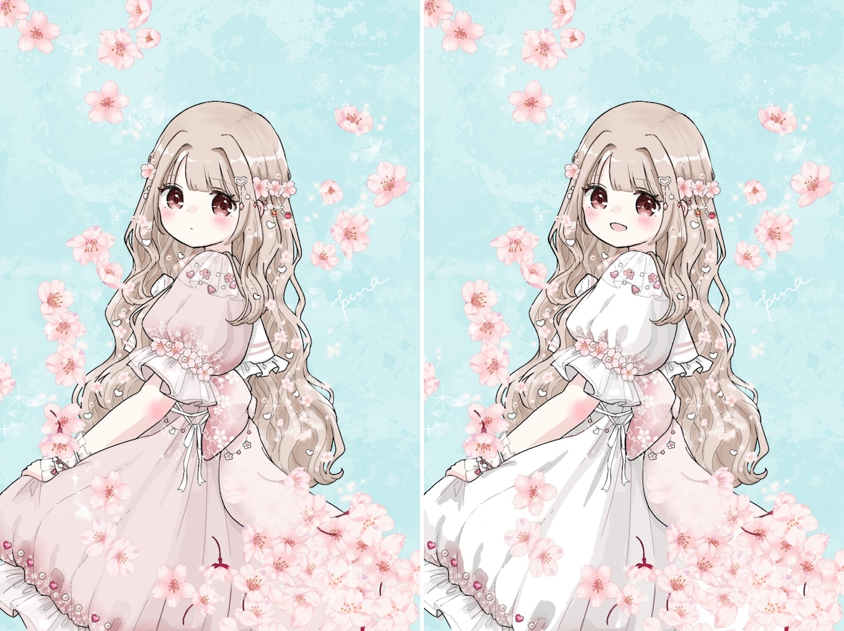 春の一枚に！春の桜ドレス量産イラスト描きます リピーター様割引あり！オプションでより理想のビジュアルに！ イメージ1